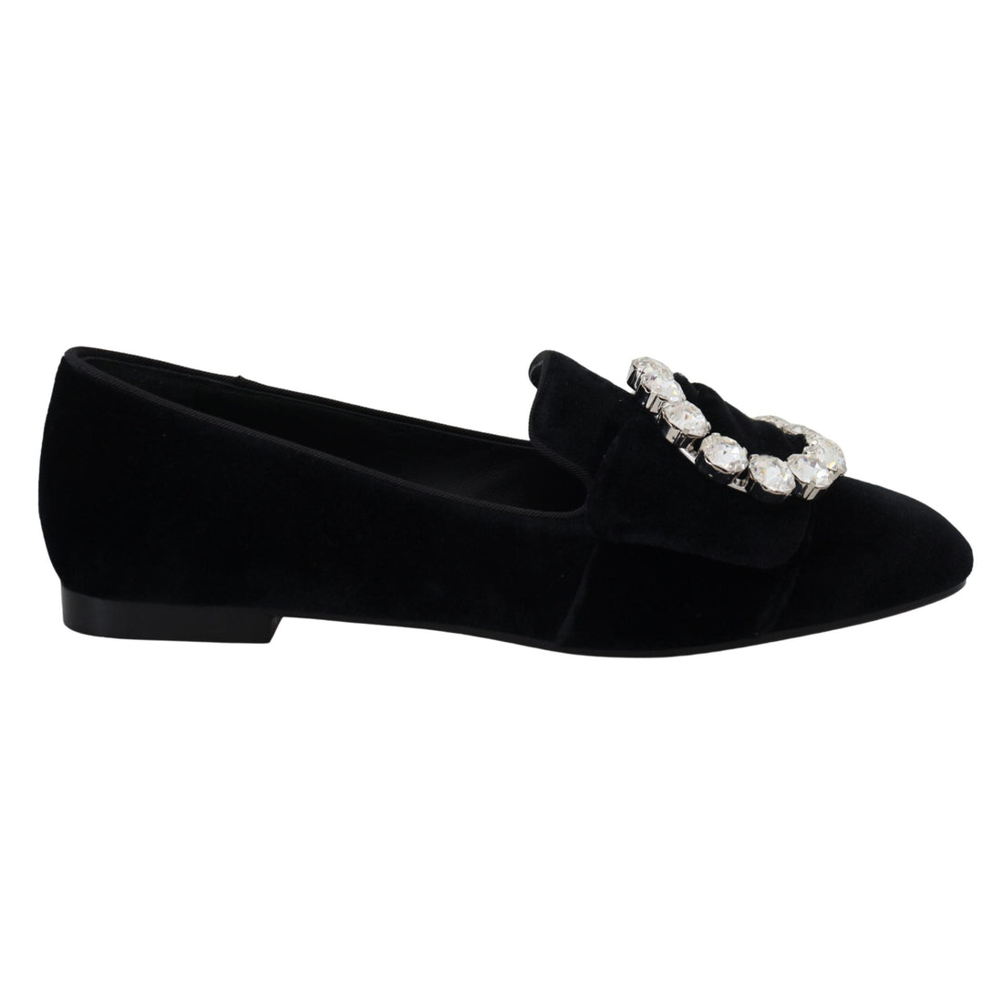 Dolce & Gabbana Black Velvet Crystals Loafers Flats Shoes