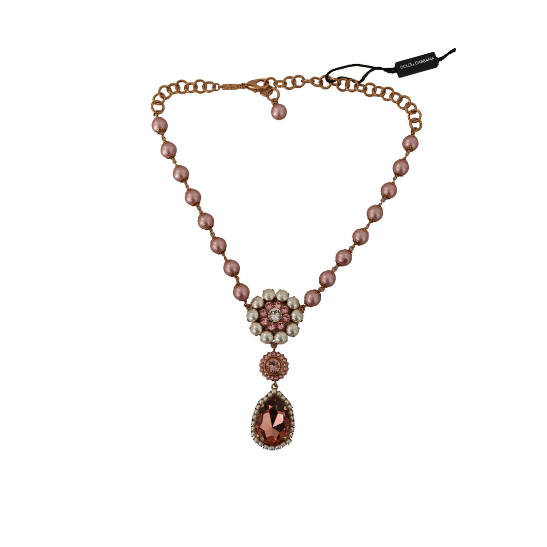 Dolce & Gabbana Elegant Gold Tone Faux Pearl Charm Necklace