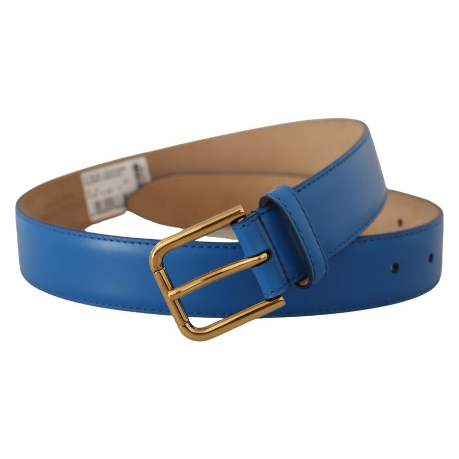 Dolce & Gabbana Blue Leather Gold Tone Logo Metal Waist Buckle Belt