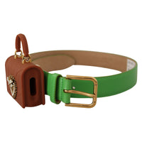 Dolce & Gabbana Chic Emerald Leather Belt with Engraved Buckle