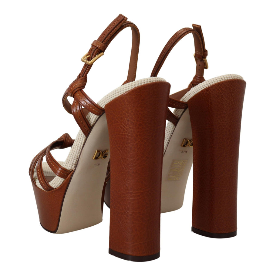 Dolce & Gabbana Brown Platform Leather Sandals Shoes