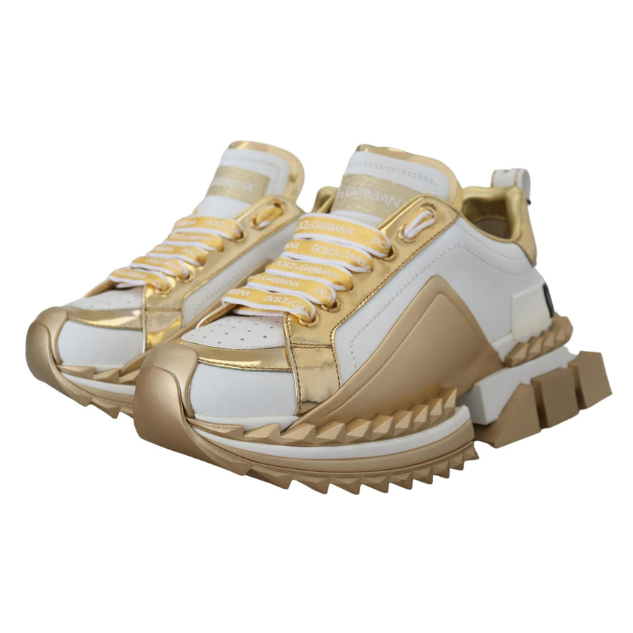 Dolce & Gabbana Elegant White and Gold Leather Sneakers