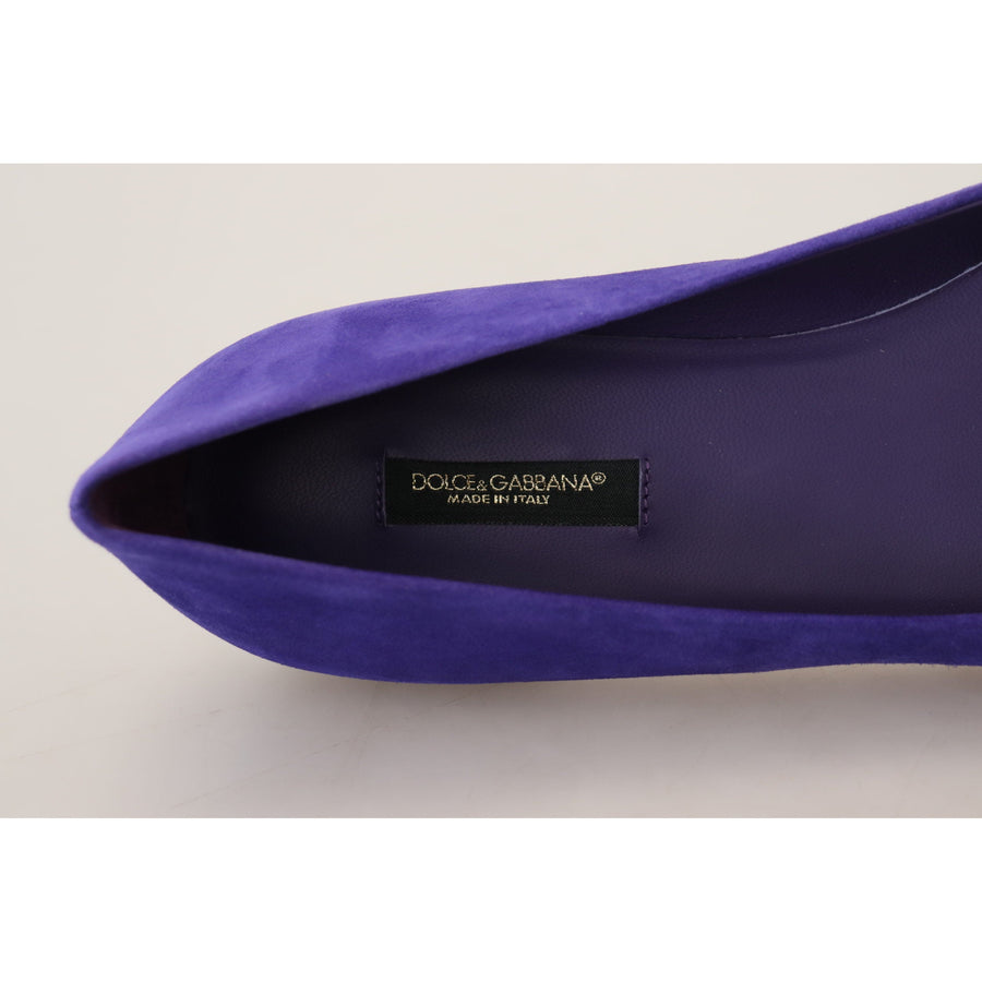 Dolce & Gabbana Embellished Crystal Purple Suede Flats