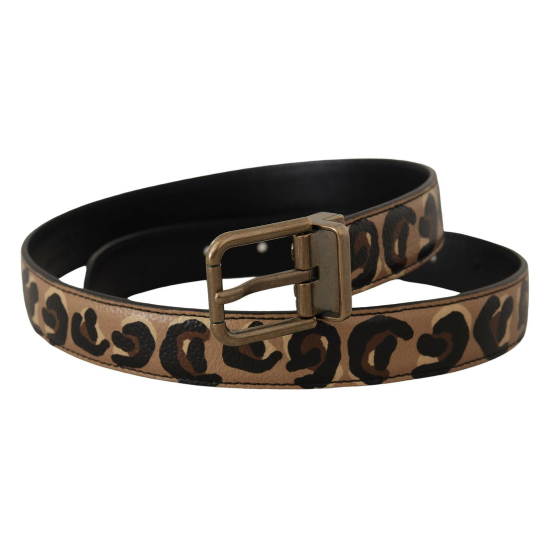Dolce & Gabbana Brown Leather Leopard Print Bronze Metal Buckle Belt