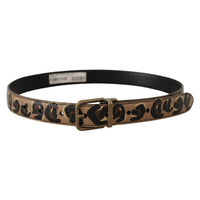 Dolce & Gabbana Brown Leather Leopard Print Bronze Metal Buckle Belt