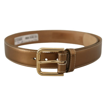 Dolce & Gabbana Elegant Bronze Leather Belt with Logo Buckle