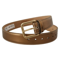 Dolce & Gabbana Bronze Calf Leather Gold Logo Waist Buckle Belt