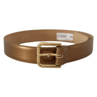 Dolce & Gabbana Bronze Leather Gold Logo Engraved Waist Buckle Belt