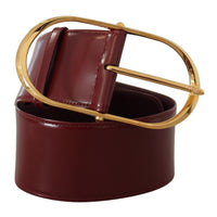 Dolce & Gabbana Maroon Wide Leather Gold Tone Metal Oval Buckle Belt