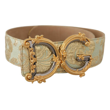 Dolce & Gabbana Engraved Buckle Leather Belt - Green & Gold