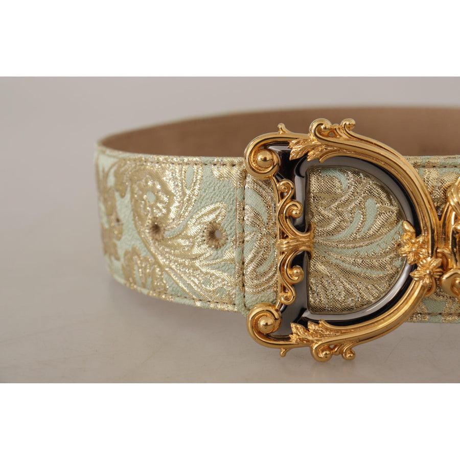 Dolce & Gabbana Engraved Buckle Leather Belt - Green & Gold