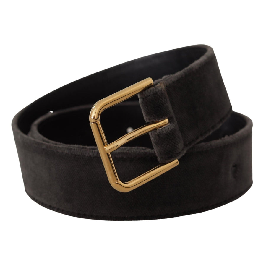 Dolce & Gabbana Brown Velvet Gold Tone Logo Metal Waist Buckle Belt
