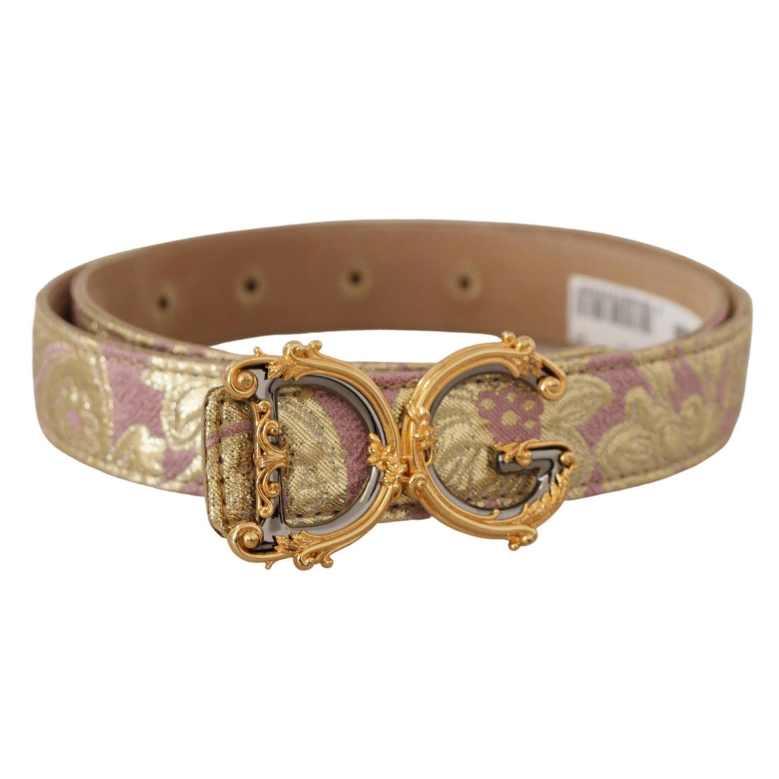 Dolce & Gabbana Rose Pink Jacquard DG Logo Gold Metal Buckle Belt
