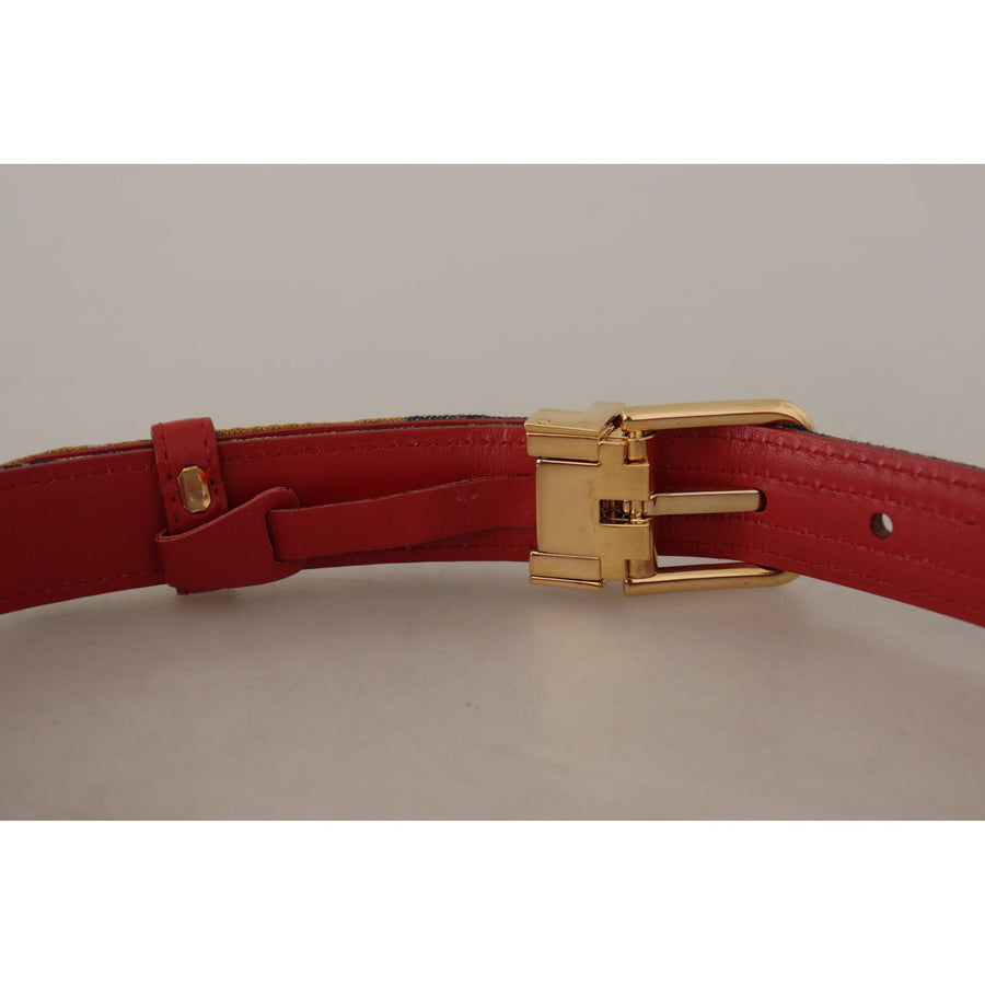 Dolce & Gabbana Chic Multicolor Leather Belt with Engraved Buckle