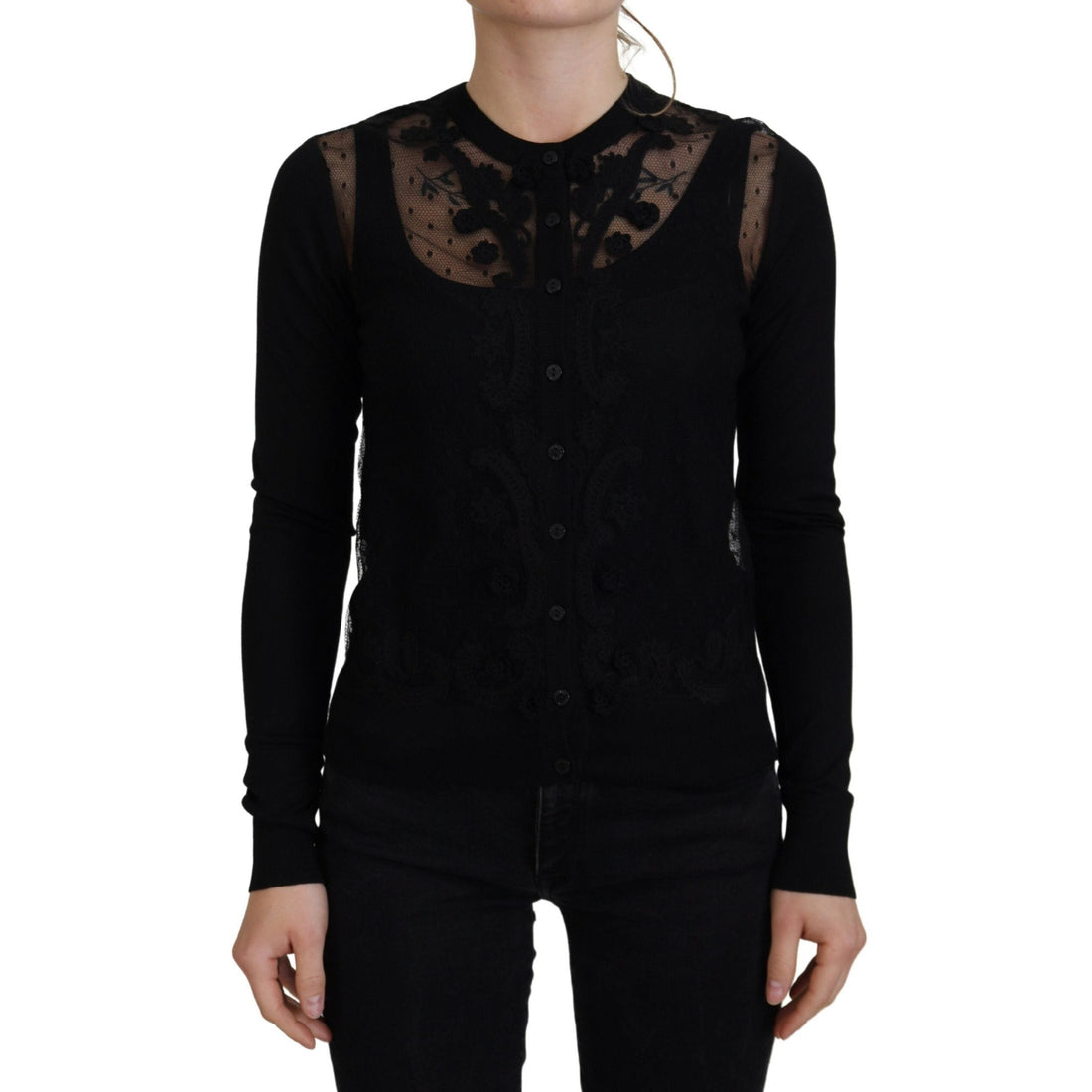 Dolce & Gabbana Black Floral Lace Button Cardigan Sweater