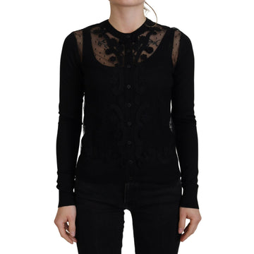 Dolce & Gabbana Elegant Black Floral Lace Cardigan Sweater