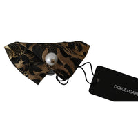 Dolce & Gabbana Black Gold Jacquard Pearl Logo Accessory Hair Claw
