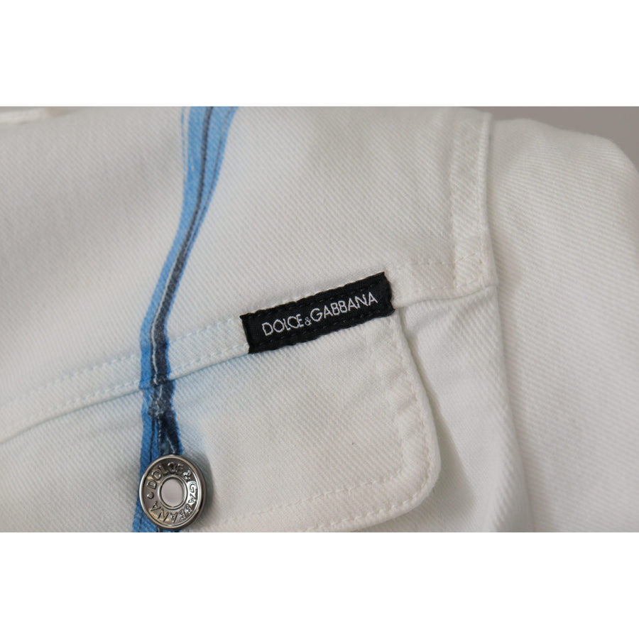 Dolce & Gabbana White Cotton Logo Embroidery Denim Jacket