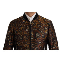Dolce & Gabbana Brown Feather Full Zip Blouson Jacket