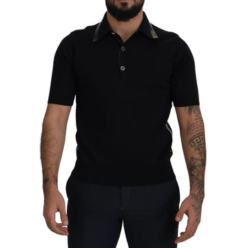 Dolce & Gabbana Black Cotton Silk Polo Shortsleeve T-shirt
