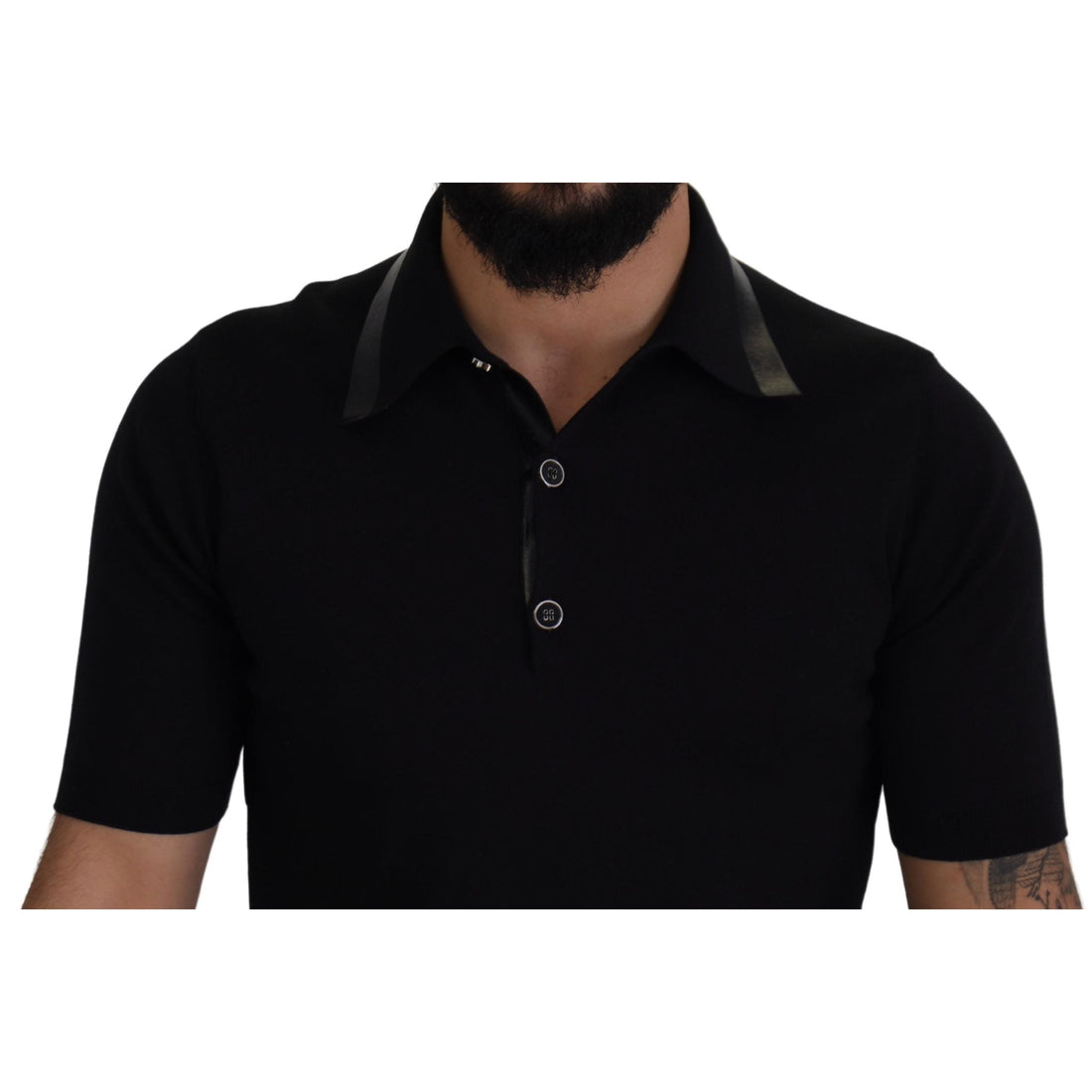 Dolce & Gabbana Black Cotton Silk Polo Shortsleeve T-shirt