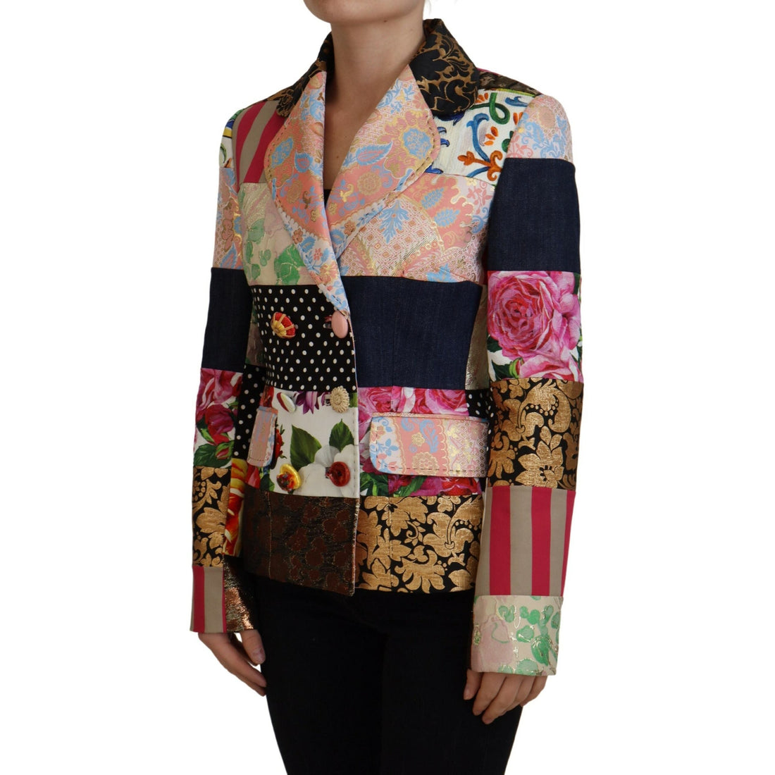 Dolce & Gabbana Multicolor Double Breasted Patchwork Jacquard Jacket