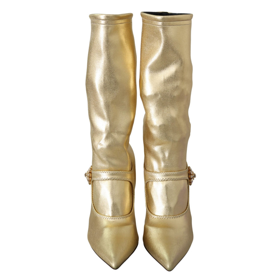 Dolce & Gabbana Gold Rhinestones Ankle Boots Socks Shoes