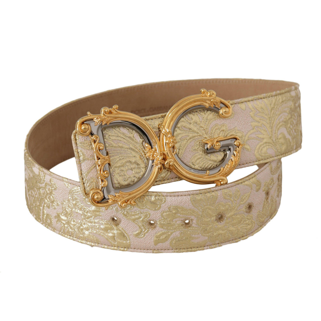 Dolce & Gabbana Pink Wide Waist Jacquard DG Logo Gold Logo Buckle Belt