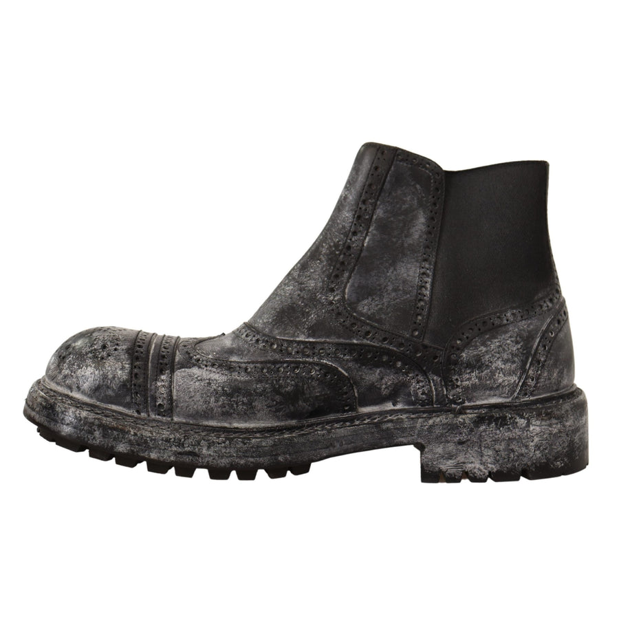 Dolce & Gabbana Elegant Gray Leather Ankle Boots