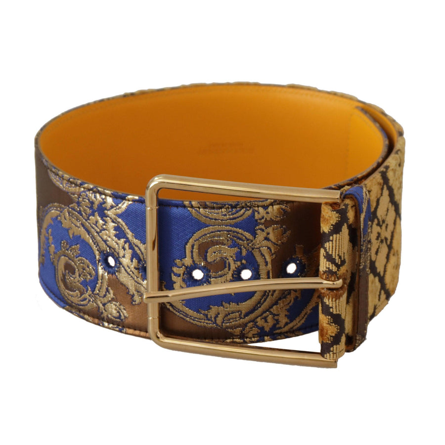Dolce & Gabbana Blue Floral Patchwork Leather Wide Waist Buckle Belt