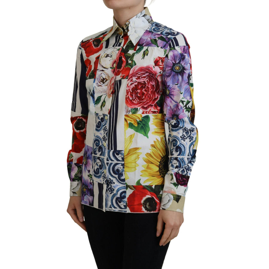 Dolce & Gabbana Multicolor Floral Cotton Collared Blouse Top