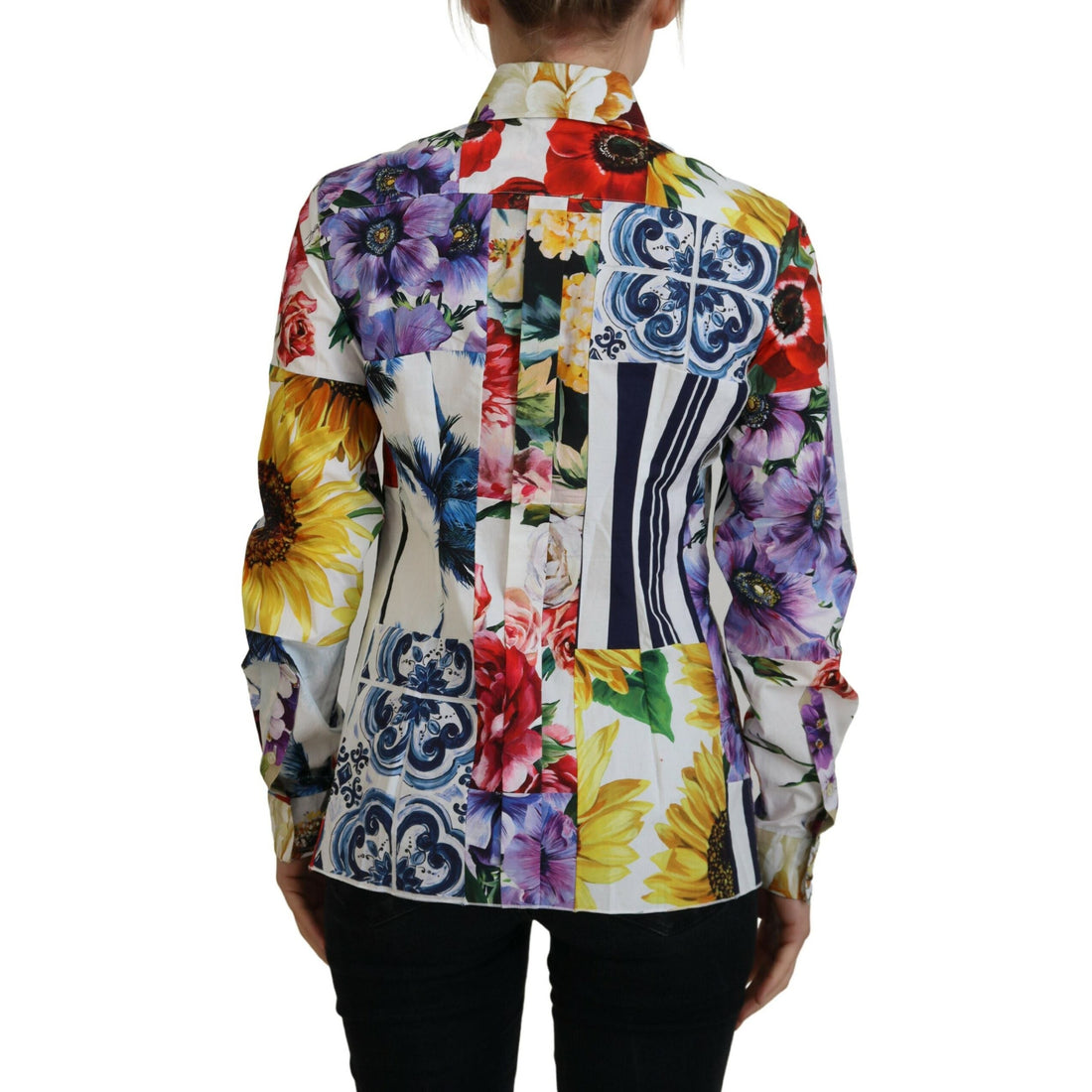 Dolce & Gabbana Multicolor Floral Cotton Collared Blouse Top