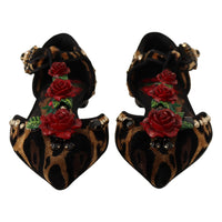 Dolce & Gabbana Brown Ballerina Embellished Leopard Print Shoes