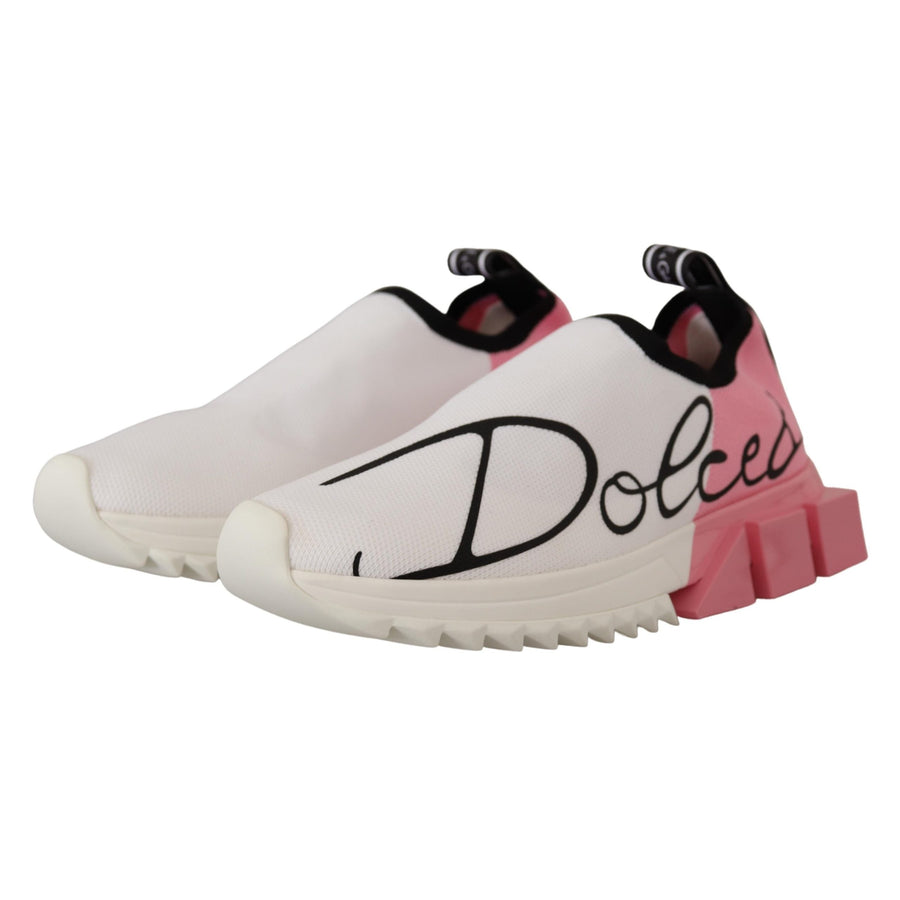 Dolce & Gabbana Elegant Sorrento Slip-On Sneakers in White & Pink