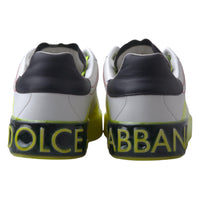 Dolce & Gabbana White Yellow Portofino Leather Sneakers Shoes