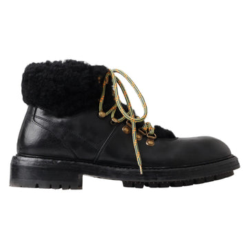 Dolce & Gabbana Black Leather Bernini Shearling Boots Shoes
