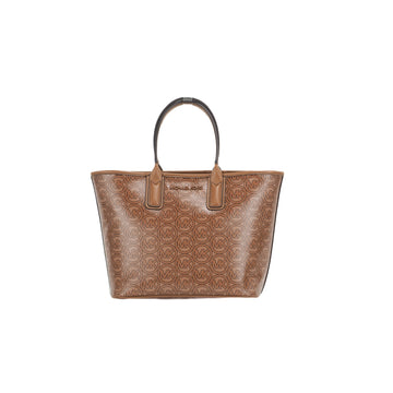 Michael Kors Jodie Small Jacquard Logo Recycled Polyester Tote Handbag Luggage Brown