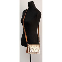 MCM Signature Berlin Gold Diamond Logo Leather Mini Flap Lock Crossbody Handbag