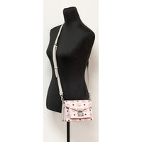 MCM Signature Soft Pink Diamond Logo Leather Mini Flap Lock Crossbody Handbag
