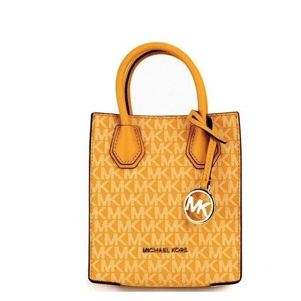 Michael Kors Mercer XS Honeycomb Gold Signature PVC North South Shopper Crossbody Bag