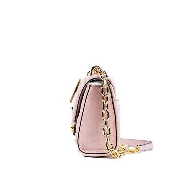 Michael Kors Serena Small Smooth Pink Vegan Leather Studded Flap Crossbody Bag