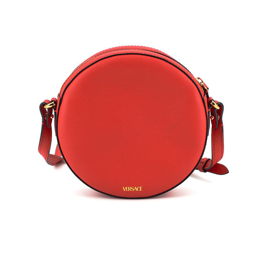 Versace Red Calf Leather Round Disc Shoulder Bag