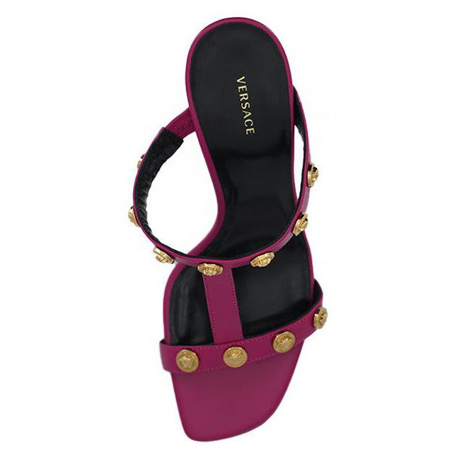 Versace Elegant Purple Calf Leather High Sandals
