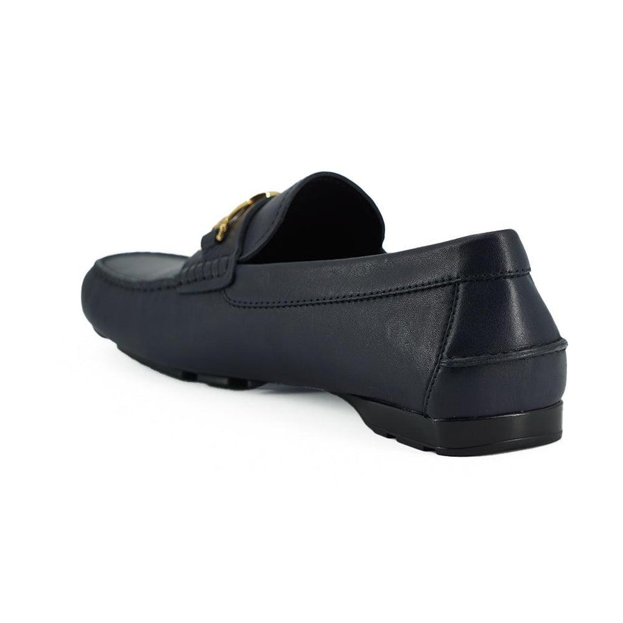 Versace Elegant Navy Blue Calf Leather Loafers