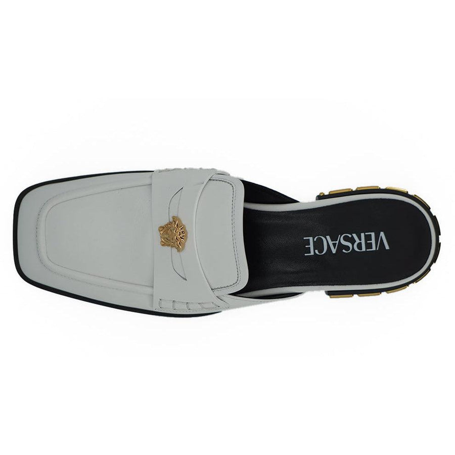 Versace Elegant White Leather Flat Slides