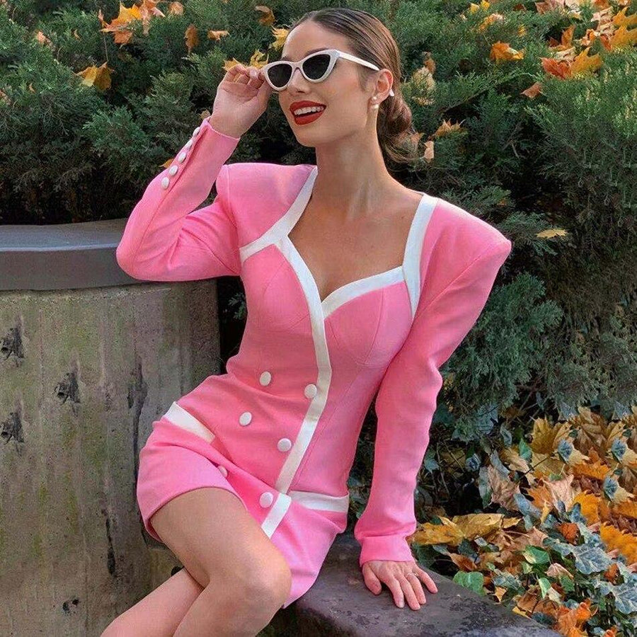 Blazer Robe Rose Double Boutonnage Forme Bustier - Paris Deluxe