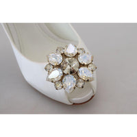 Dolce & Gabbana White Crystals Peep Toe Heel Satin Pumps