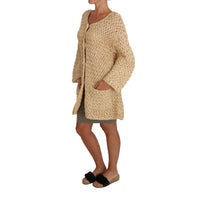 Dolce & Gabbana Beige Cardigan Crochet Knitted Raffia Sweater - Paris Deluxe
