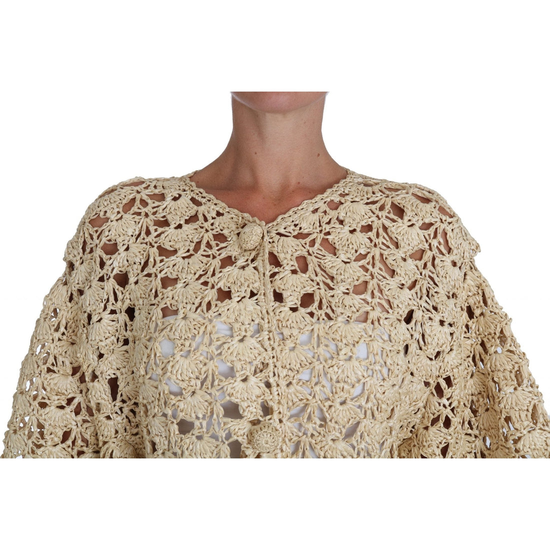 Dolce & Gabbana Beige Cardigan Crochet Knitted Raffia Sweater - Paris Deluxe