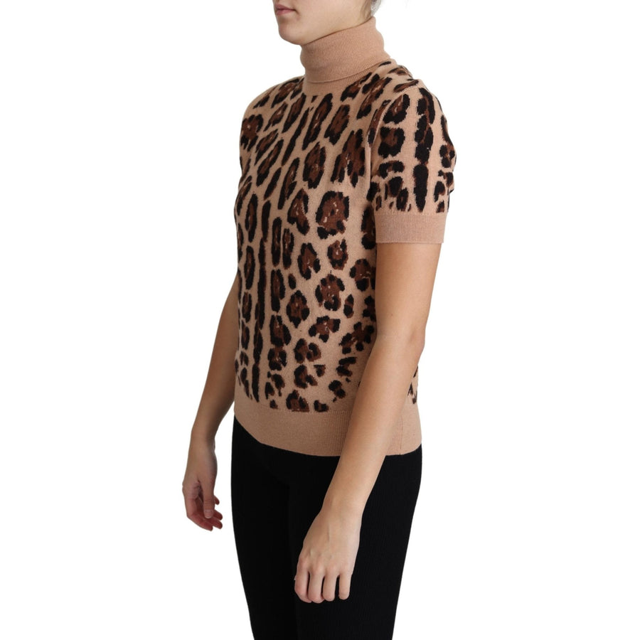 Dolce & Gabbana Beige Leopard Print Virgin Wool Turtleneck Top - Paris Deluxe